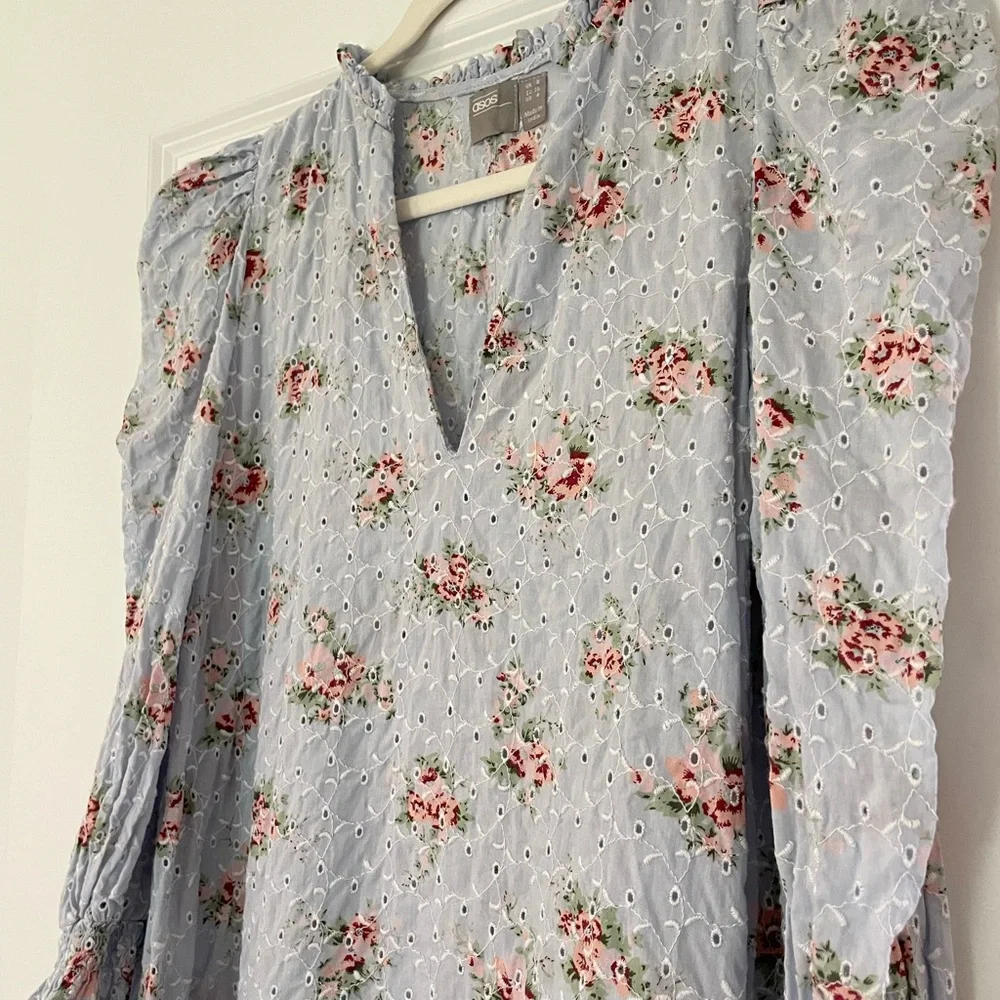ASOS Blue Floral Embroidered Dress - Picture 5 of 12